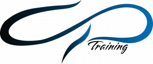 CPTraining-Logo: Die Buchstaben CP bilden eine liegende Acht (Farbverlauf Schwarz–Blau) – Symbol für ganzheitliches Lernen und wiederholtes Prüfen der Qualität in Brandschutz und Erster Hilfe.